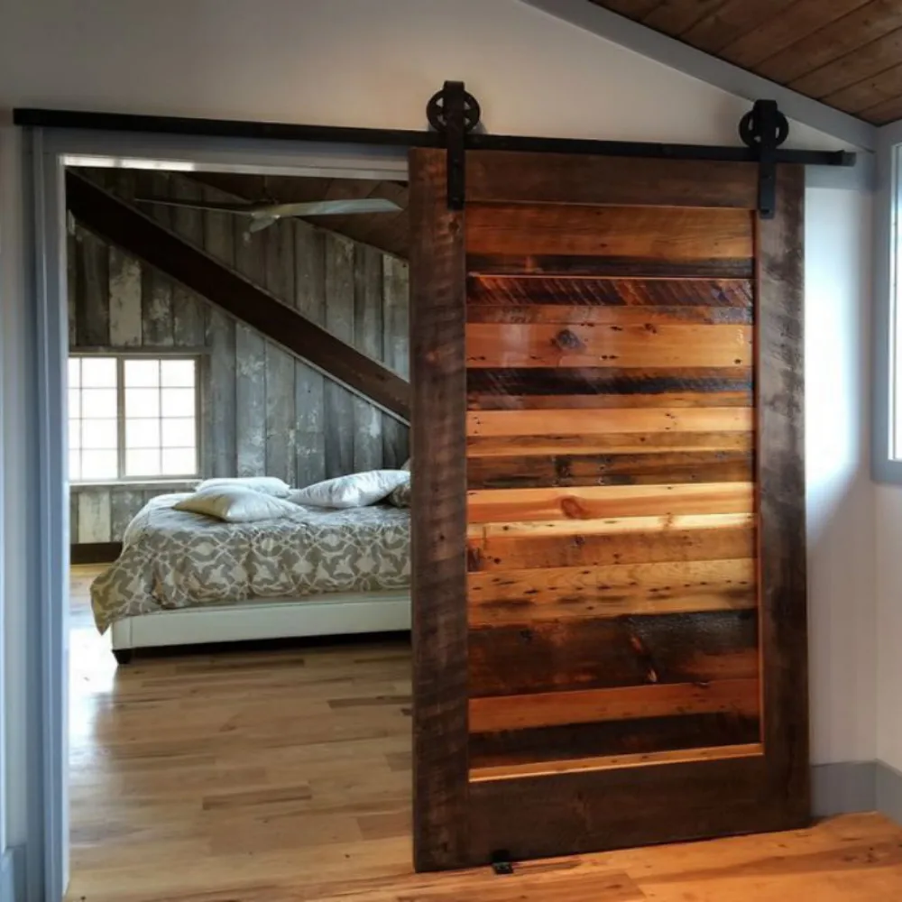 

5-8FT Super Big Wheel Black Steel Sliding Barn Wood Door Closet Hardware track roller hanger kit set
