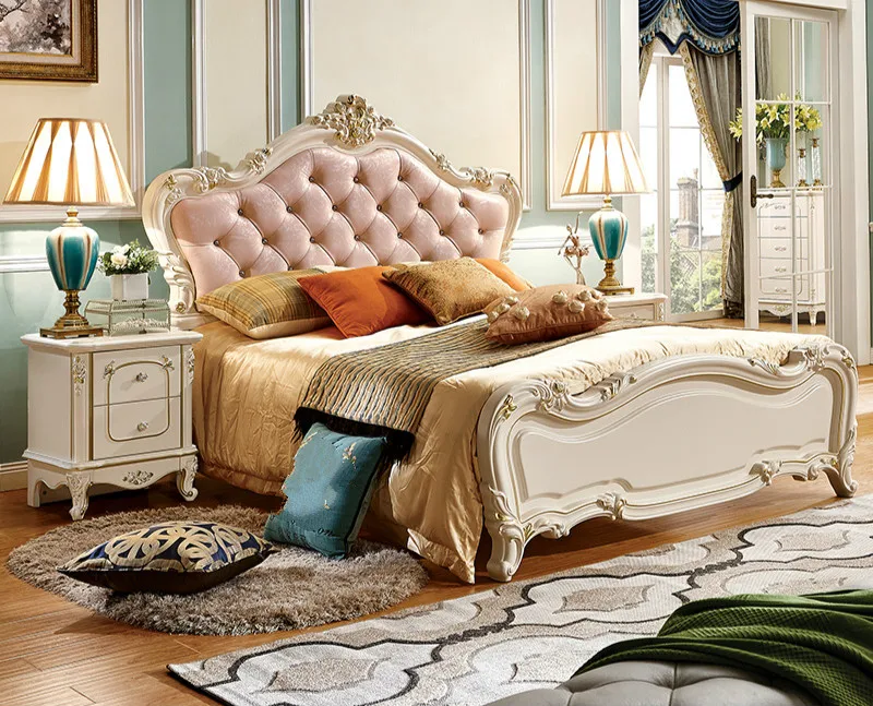 luxury European and American style 1.5m Leather Bed, European Style Single Bed, Double Bed, Princess Bed