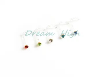 

HENGKE Jewelry Nose Rings Studs Screw UV Acrylic Flexi With Gem Stone Mixed color 40pcs/box transparent Clear Bar Free Shipping