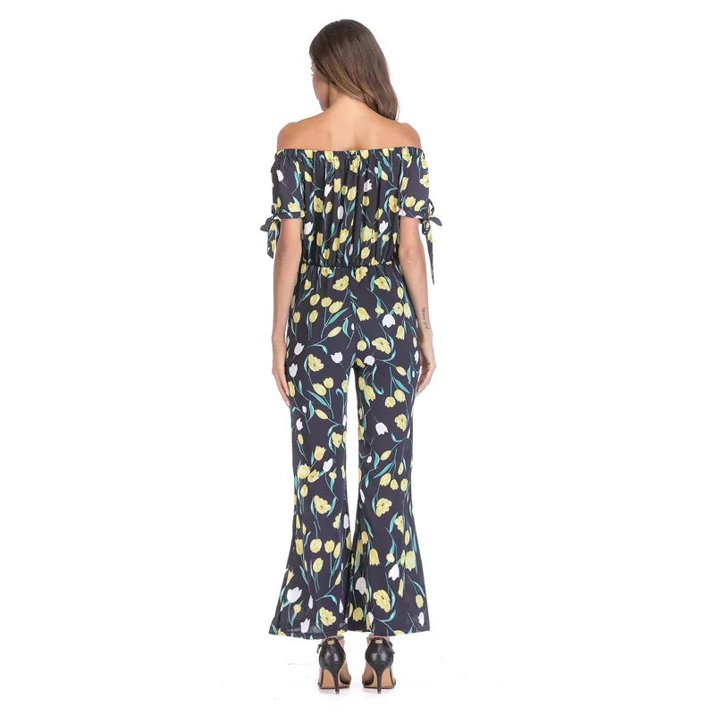 BONGOR LUSS Off the Shoulder Bow Tie Women Jumpsuit Sexy Backless Floral Print Casual Pants Summer Jumpsuit Romper (7)