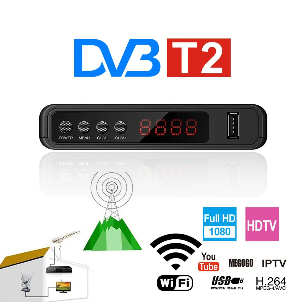 LEORY USB2.0 HDMI спутниковый ТВ приемник тюнер мини DVBT2 ТВ приемник Wifi Full-HD 1080 P Dvb-t2 ТВ-тюнер коробка с антенной