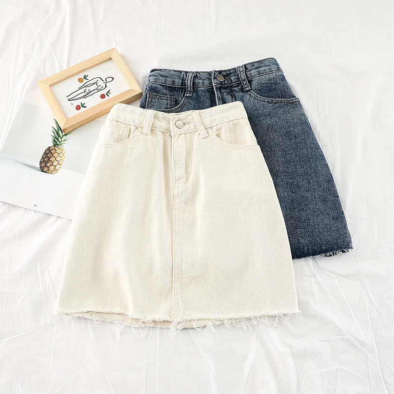 

2019 new fashion women's skirts Simple casual versatile high waist skirt thin solid color denim H161