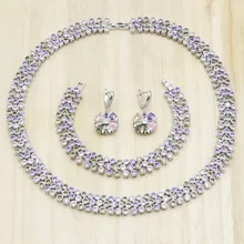 Разноцветные циркониевые 925 пробы серебряные Свадебные Ювелирные наборы для женщин ожерелье серьги браслет подарок на день рождения