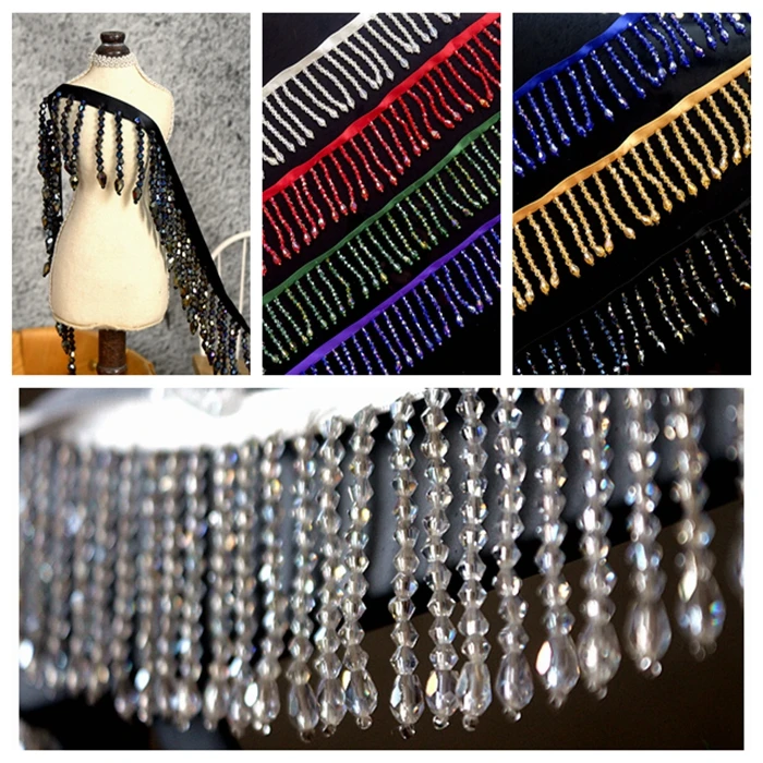 

Crystal pendant beaded lace trim tassel DIY stage clothing home curtain wedding decorative accessories