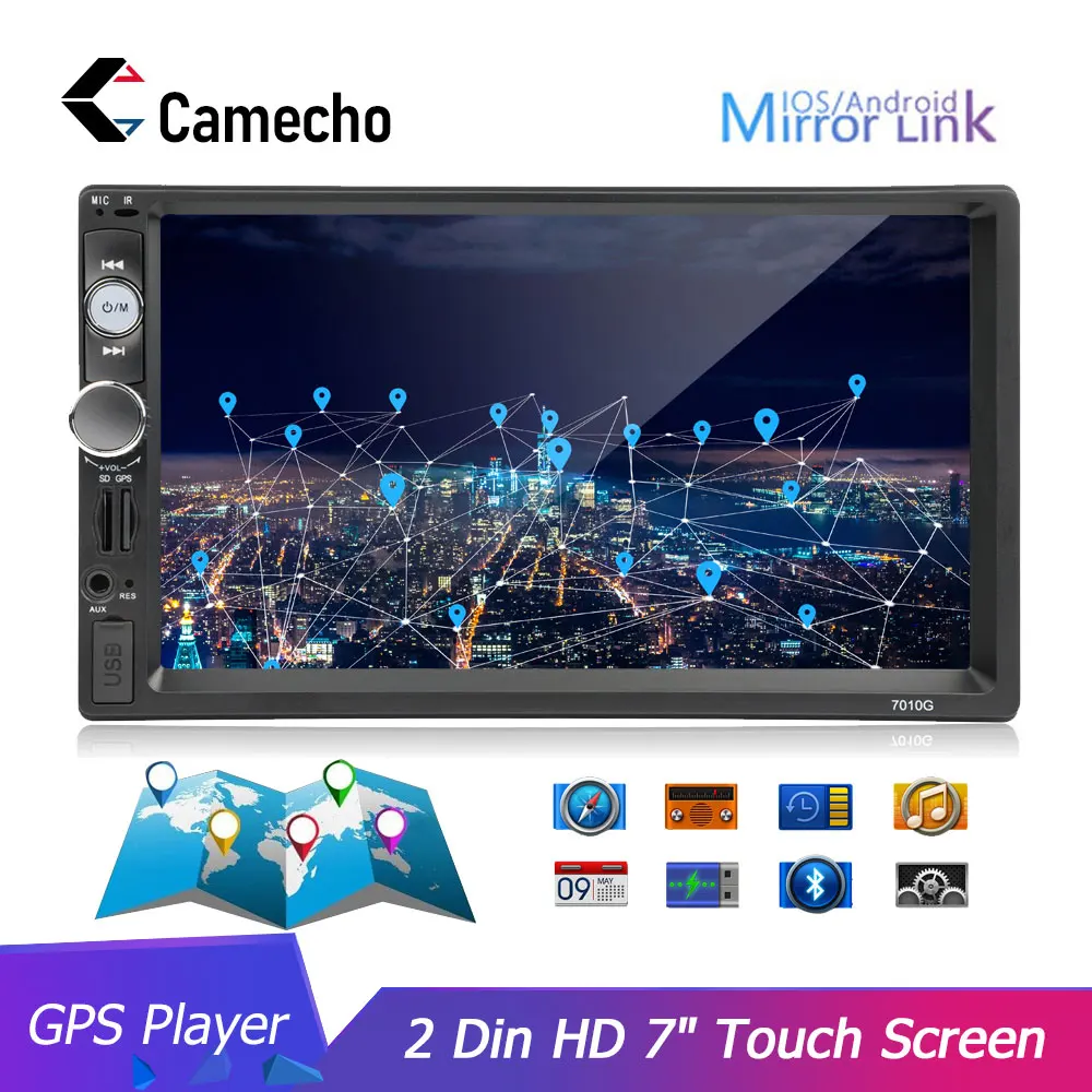 Camecho 2din 7 &quotHD Автомобильный Радио gps навигатор плеер камера Bluetooth AUX MP3 стерео FM
