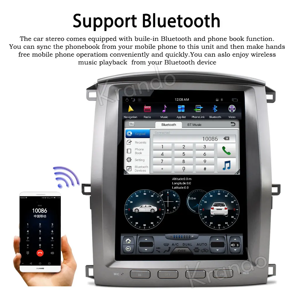 Flash Deal Krando Android 8.1 12.1" Vertical screen car audio radio player for Toyota Land Cruiser lc100 2002-2007 GPS navigation 2