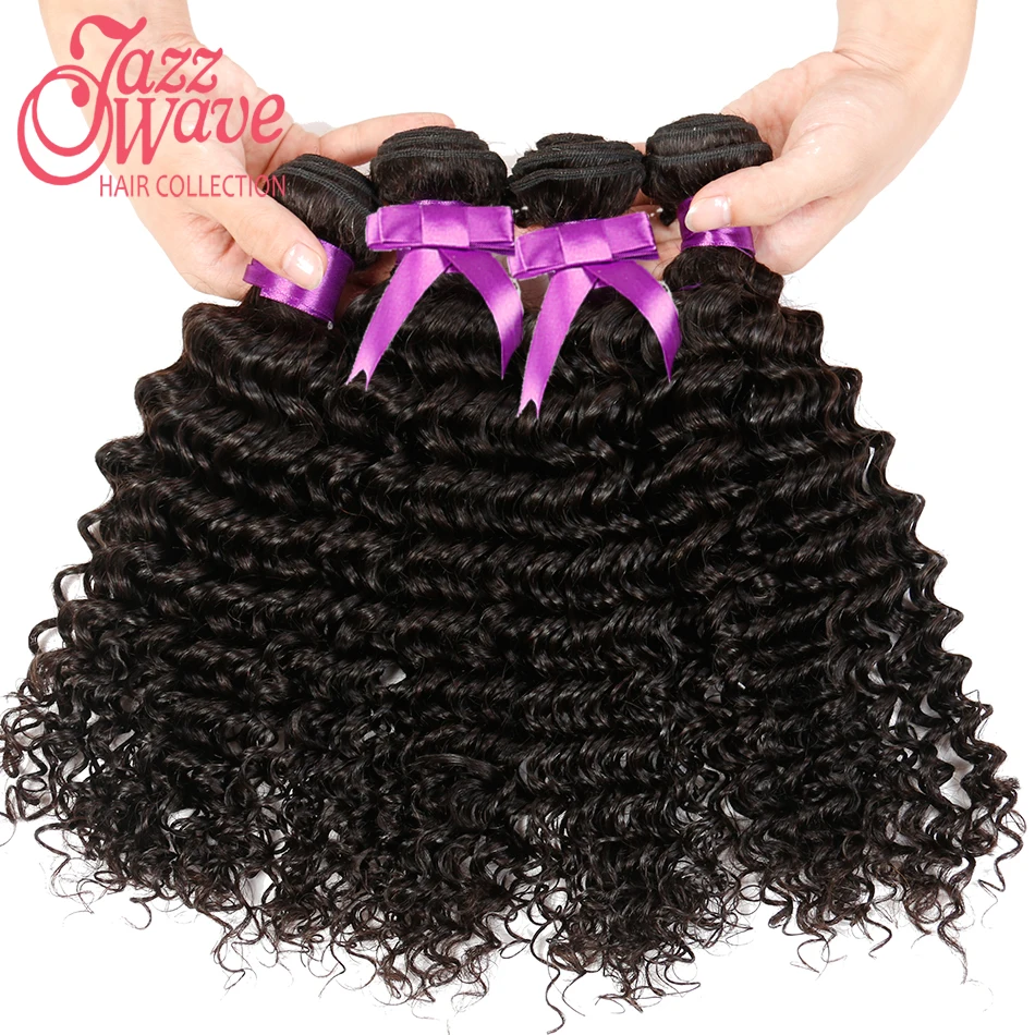 4 Bundles Indian Virgin Hair Deep Wave 8A Unprocessed Curly virgin hair weave curly Natural Black Human extensions |