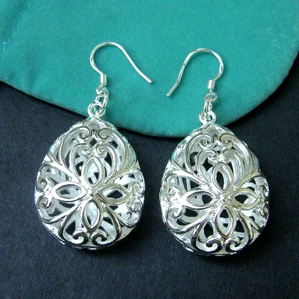 wholesale 925 Sterling Silver hollow drop Earrings FREE SHIPPING 925