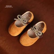 Koovan Enfants Shoes Printemps Section 2017 Nouvelle-Coréen de Filles Shoes Princesse Strass Mat En Cuir Arc Enfants Appartements De Danse