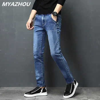 

Brand new men's retro blue jeans men's fashion stretch casual jeans high quality comfortable slim stretch jeans 27-36