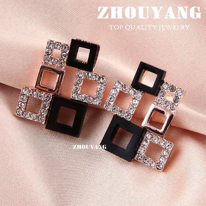 ZHOUYANG ZYE025 Luxury Smple Rose Gold Color Stud Earrings Jewelry Made with Genuine Austrian Crystal Wholesale