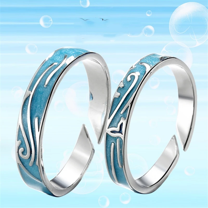 

2019 new arrival Original blue fish sea wedding ring 925 sterling sliver couple set love adjustable wholesale open ring GMNR238