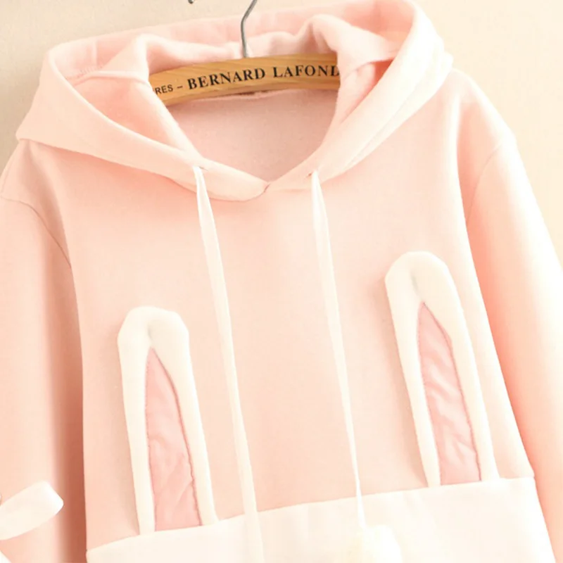 المتناثرة 2018 هوديس النساء الملابس بلوزات الربيع الوردي الأبيض لطيف أرنب أنيمي فتاة لوليتا مقنعين هوديس