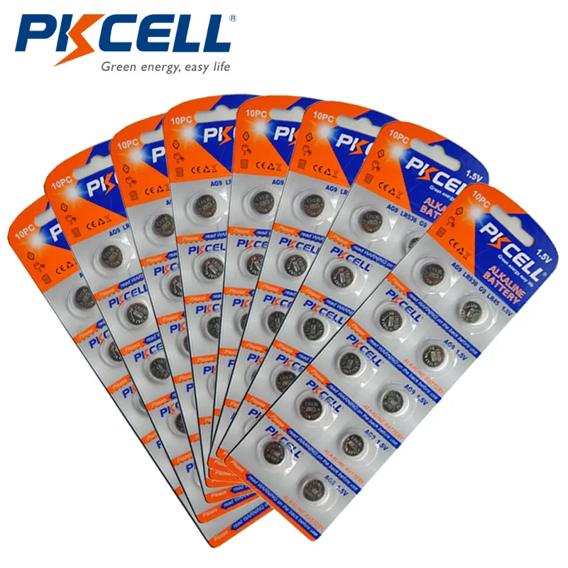 80 шт/8 пакеты PKCELL 1,5 V AG9 Батарея 394A 394 SR936SW LR936 LR45 SR45 SR93