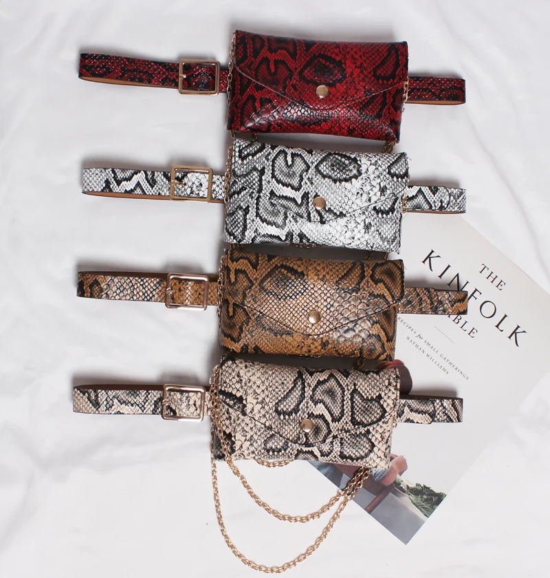 Винтаж новый для женщин поясная сумка Змеиный цепи небольшой груди сумки кошелек роскошная упаковка брендовая дизайнерская обувь ремень