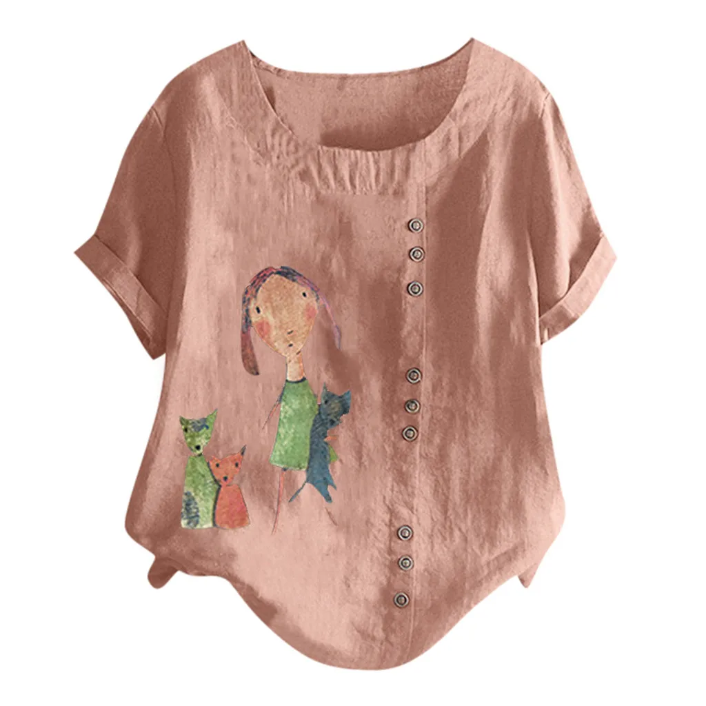 

Plus Size Dog Print blouse womens summer 2019 Casual Loose Linen Button Tunic Shirt Blouses Tops boho clothing dames blouse 5xl