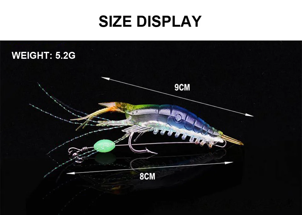 5 шт./лот, 9 см/5,2 г, светящаяся имитация, мягкая креветка, креветка, Тонущая форма, изношенная искусственная приманка, крючок, приманка для рыбалки, искусственная приманка