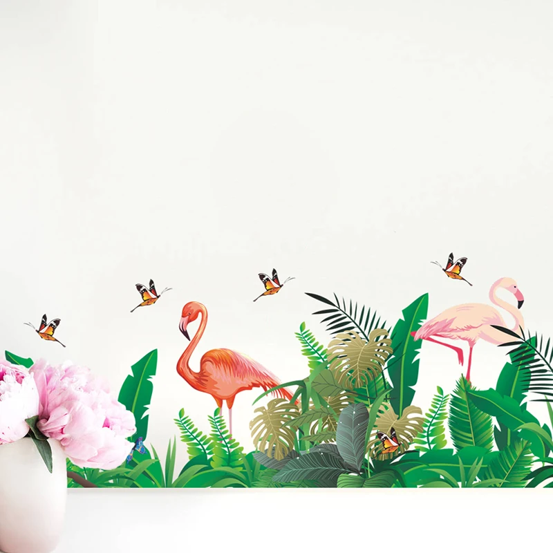 

% Colorful Plants Butterfly Baseboard Wall Stickers Home Decor Kitchen Living Room Bedroom Mural DIY Flamingo Wall Art PVC Poste