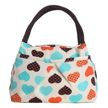 

Print Design Women Bag Lunch Bag Tote (Love hearts beige)
