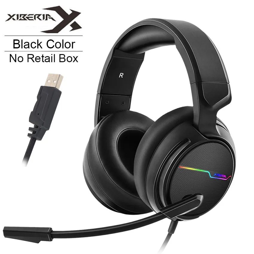 Black No Retail Box XIBERIA V20 игровая гарнитура USB 7,1 объемный звук ПК стерео наушники с микрофоном светодиодный свет для компьютера ноутбук геймер - Цвет: Black No Retail Box