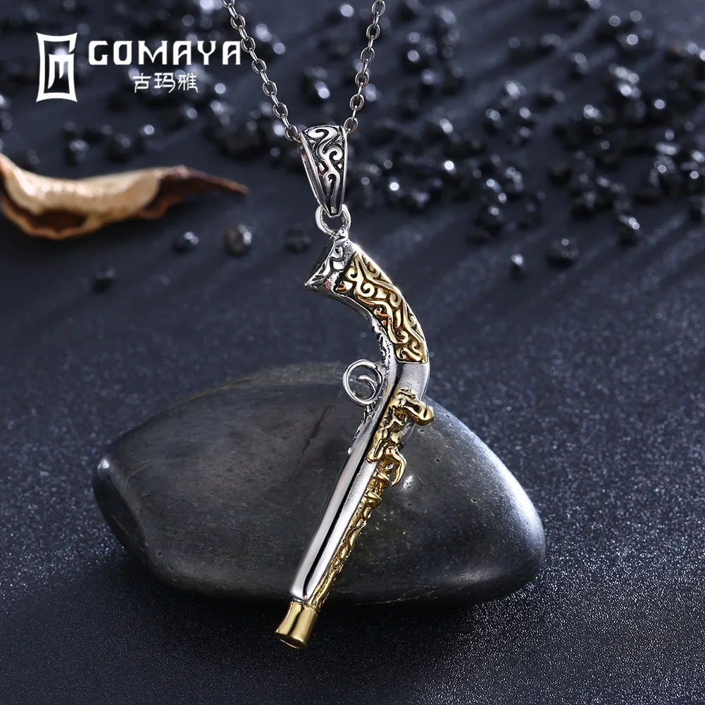 

GOMAYA Vintage Golden gun Pendant Necklaces Women Gift 925 Sterling Silver Retro Vintage Fine Jewelry Party Accessories