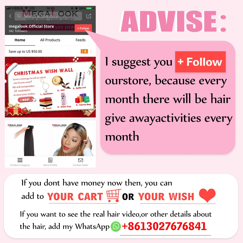 Megalook Peruvian Deep Wave Bundles with Frontal 100% Remy Human Hair Bundles with Lace Front Closure 13X4