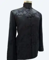 Китайский Национальный тенденция черный Для мужчин Шелковый пальто Мандарин Куртка с воротником Винтаж новая кнопка Тан костюм Размеры