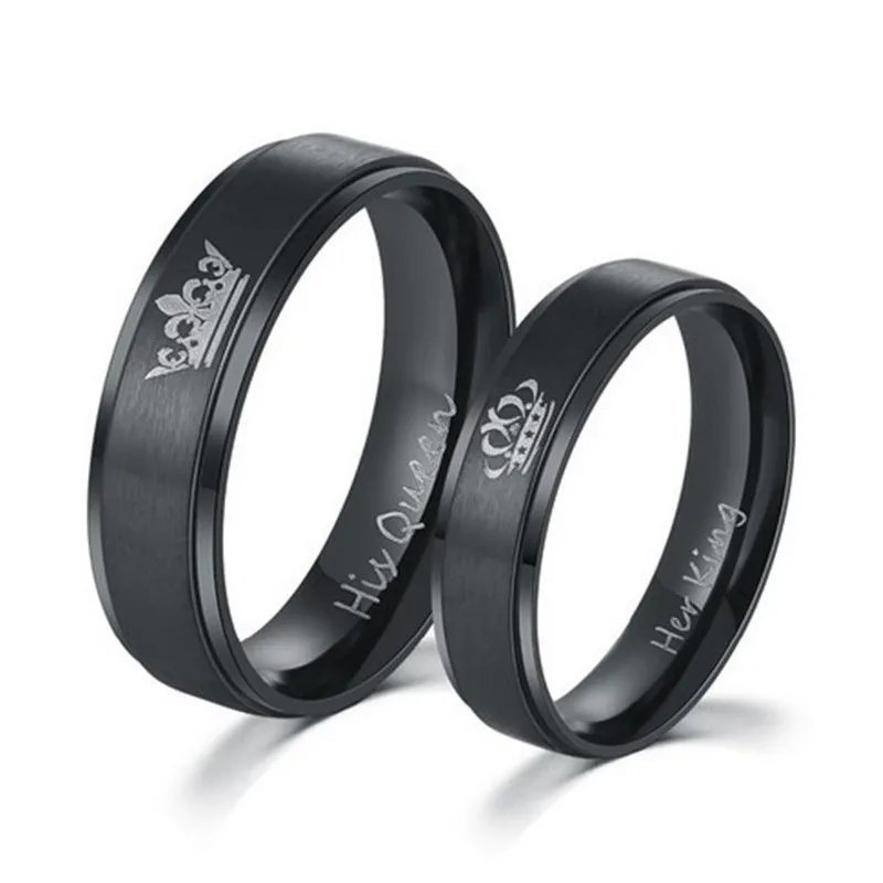 2018 Her King His Queen Crown Wedding Titanium Ring For Women Silver Black Rings For Men Engagement Ring Lover Couples Jewelry