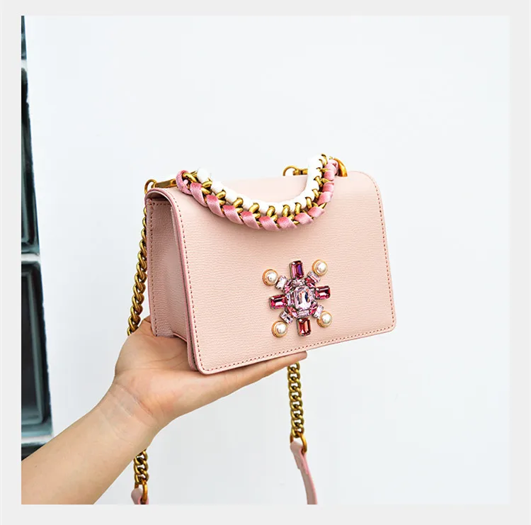 Женские мини-сумки женские из натуральной кожи бриллианты розовая сумка сумки-мессенджеры вязаные цепи вечерние сумки
