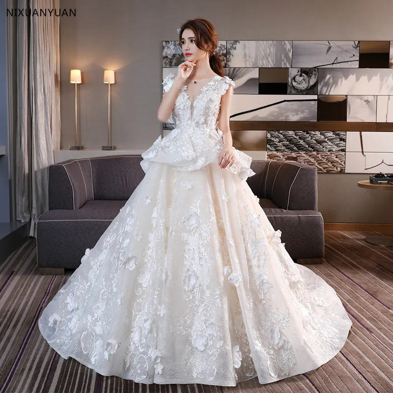 vestido de novia 2021 Romantic Inspired V Neck Lace Festival Wedding Dresses Gowns Low Back Bridal Dress abiti sposa | Свадьбы и