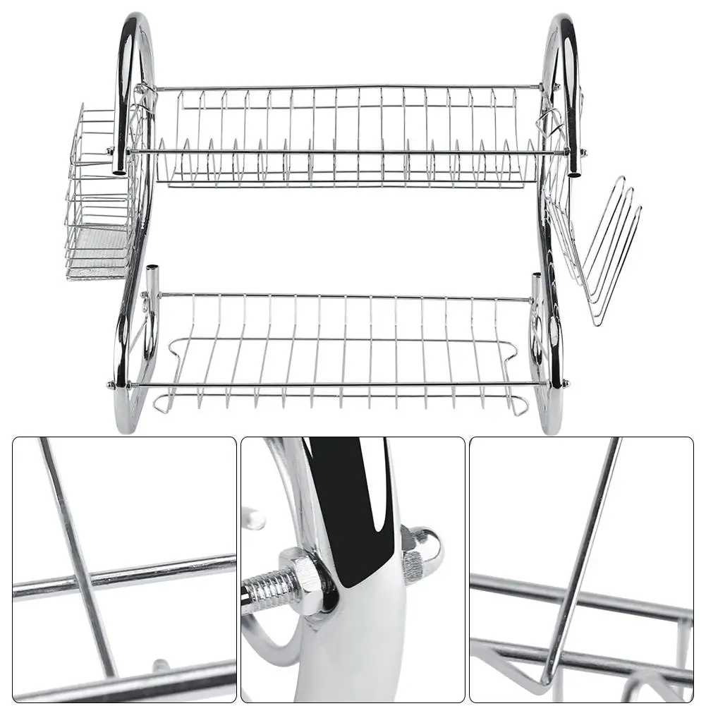 2 яруса из нержавеющей стали, кухонная сушилка для посуды, сушилка для раковины, сушилка для чаши, подставка для хранения, сушилка для кухни - Цвет: Светло-серый