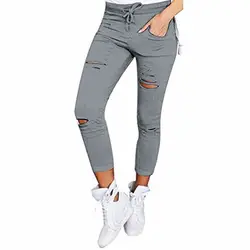 Новинка 2018 г. узкие джинсы женские джинсовые штаны рваные до колена узкие брюки повседневные брюки черные белые стрейч рваные джинсы
