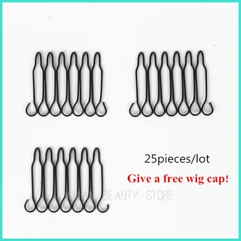 

Free shipping 25 pieces wig comb for wig cap black color wig clips+1 pack free wig cap top quality guarantee