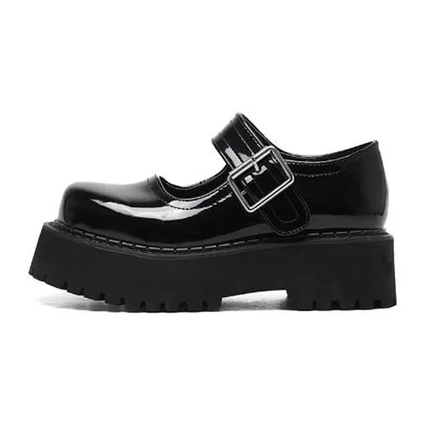 Женская обувь в стиле панк; ботинки на платформе в готическом стиле; Винтажная обувь на платформе в стиле Харадзюку; обувь на толстой подошве со шнуровкой в стиле ретро - Цвет: Black