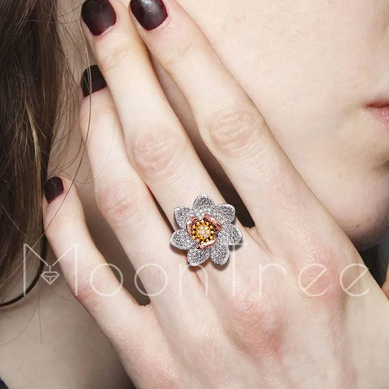 

MoonTree 22mm Luxury Flower Cubic Zirconia Women Engagement 3 Tone Resizable Rings