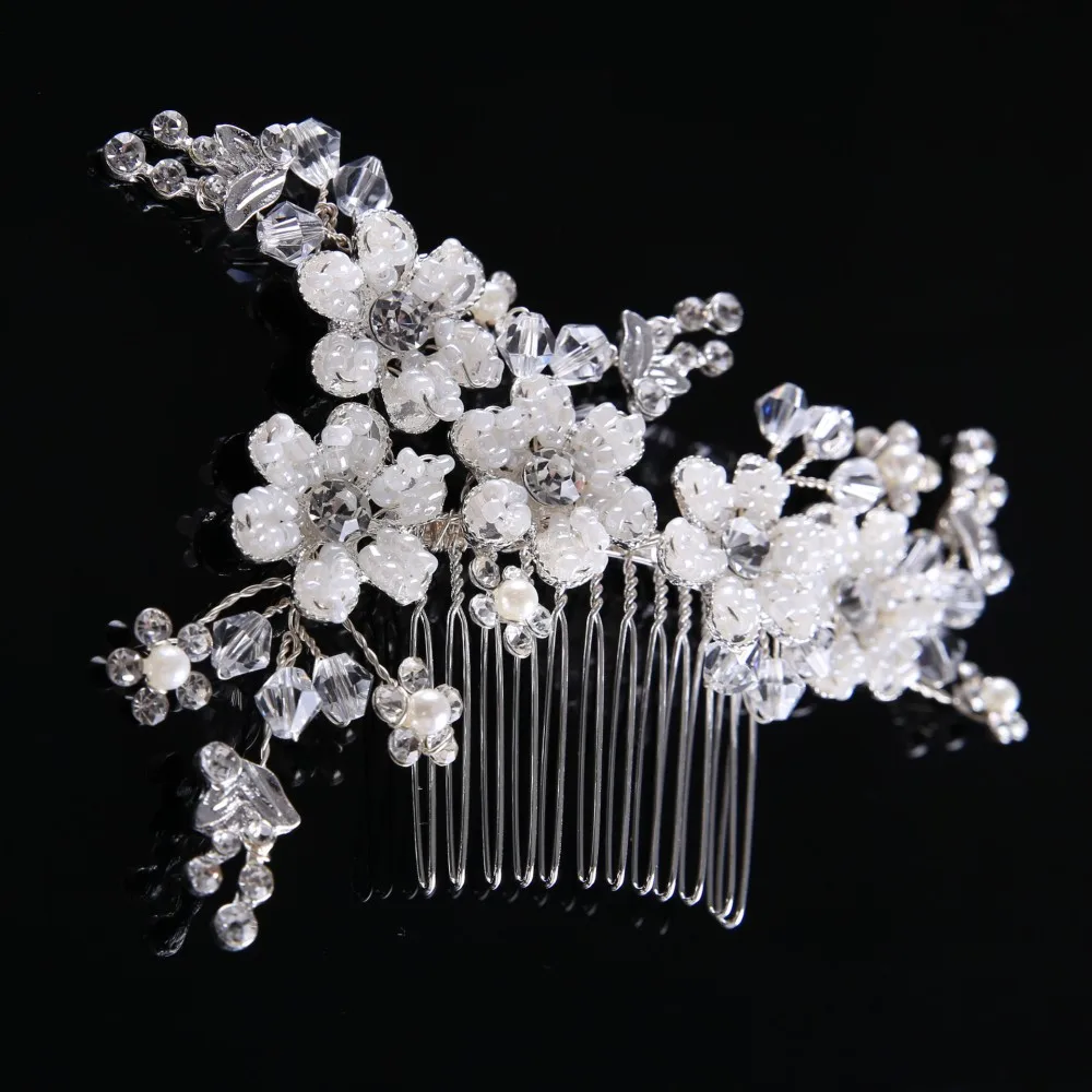 Горячая жемчужный цветок свадебный гребень для волос с кристаллами ручной работы головной убор Свадебные аксессуары для волос SQ0170