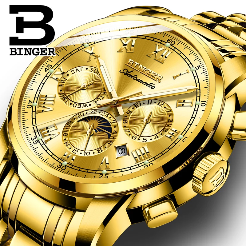 

New BINGER sports watches men's automatic mechanical watch male steel bracelet table multi-function waterproof watch brand hot