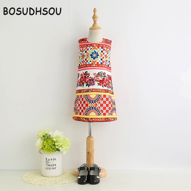 

Bosudhsou Girls Dress 2018 New Spring&Summer Baby Girls Dress Retro National Style Pattern Pring Design Sleeveless Girls Clothes