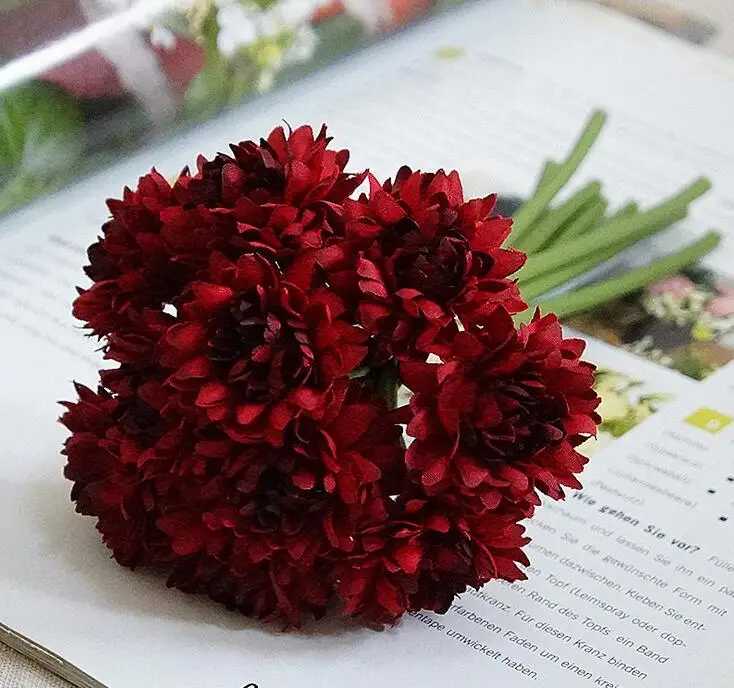 Dark red Высокие искусственные шелковые искусственные цветы 10 голов маленький букет ромашек свадебный цветок домашняя фотография ручной работы свадебные DIY цветы - Цвет: Dark red