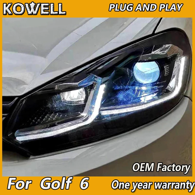 KOWELL автомобильный Стайлинг для VW Golf 6 фары 2009-2013 светодиодный налобный фонарь для MK6 Golf 6 светодиодный DRL Bi-Xenon светодиодный динамический tur