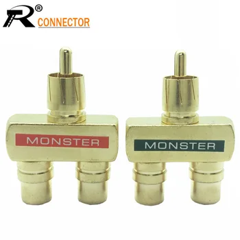 

4Pcs/1pair Copper RCA Audio Y Splitter Plug Adapter 1 Male to 2 Female Gold Plated Connector RCA 3 Way Connector