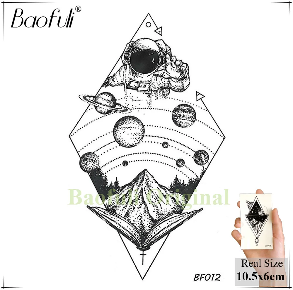 BBF012 BAOFULI DIY Men Temporary Universe Cosmonaut Tattoo Black Waterproof Fake Tattoo Transferable Body Arm Astronaut Tatoos Stickers - Цвет: BBF012