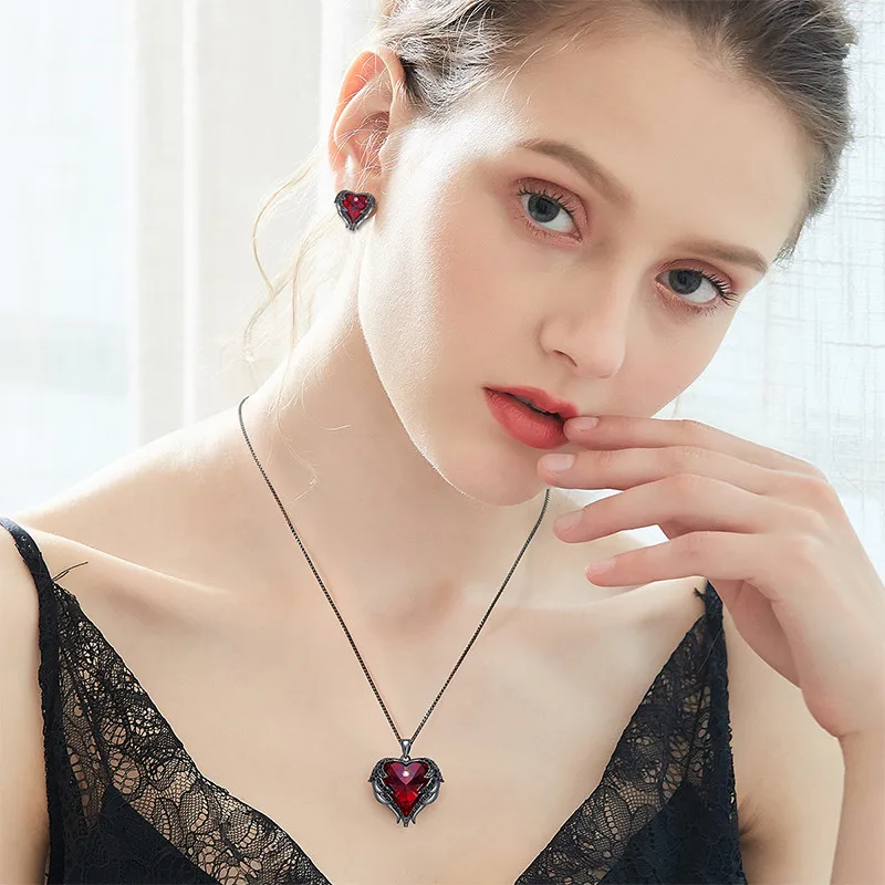 Cdestyle, медные серьги с крыльями ангела, сердце, Красный Кристалл от Swarovski, серьги-гвоздики для рождественского подарка, женские модные ювелирные изделия