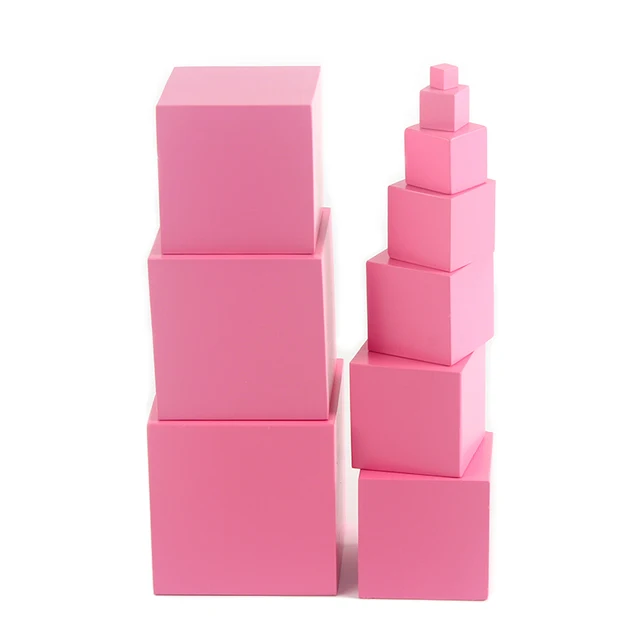 High Quality Wooden Montessori Mathematics Toys Pink Tower Solid Wood Cube 0.7-7CM Early Preschool Educational Children Day Gift 6