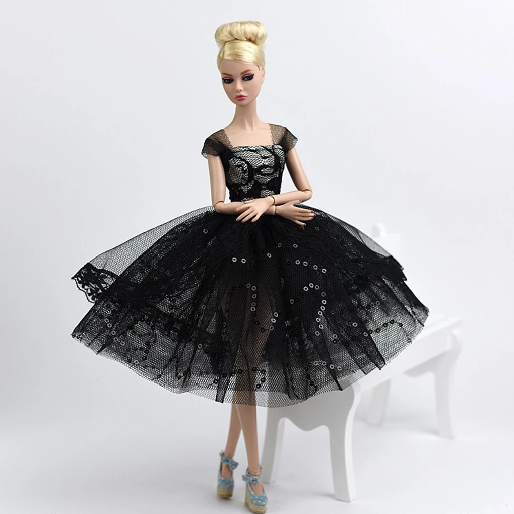 Stylish 1/6 BJD Fashion Doll Dress Form Wedding Dress Evening Gown Pettiskirt Garment For 12inch Doll Party Dancing Outfit Black