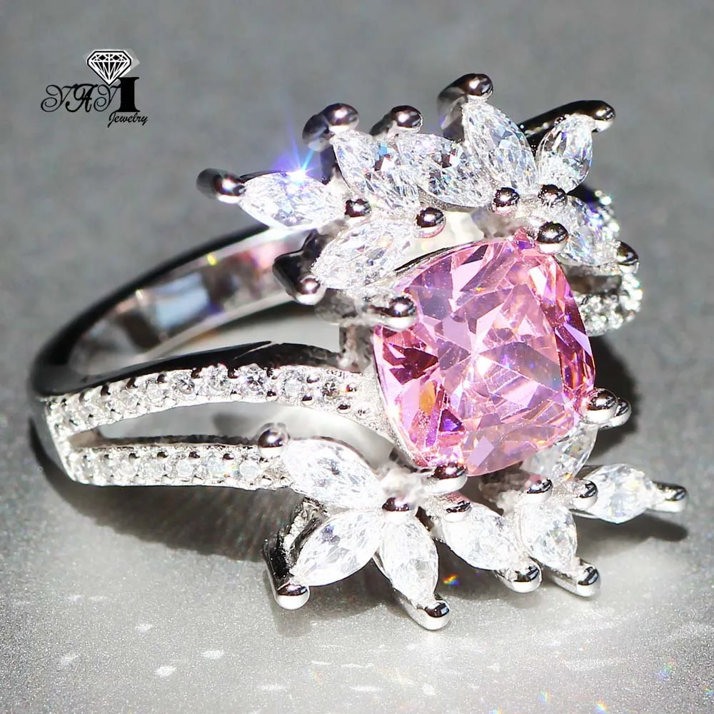 Ювелирные изделия yayi принцесса огранка 5,7 карат розовый циркон серебряный цвет обручальные кольца с сердцем вечерние кольца для девочек Подарки 862