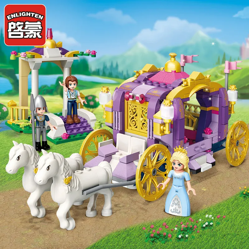 

Enlighten 358Pcs Princess Leah Violet Carriage Figures Building Blocks Compatible LegoINGs Friends Educational Toys For Girls