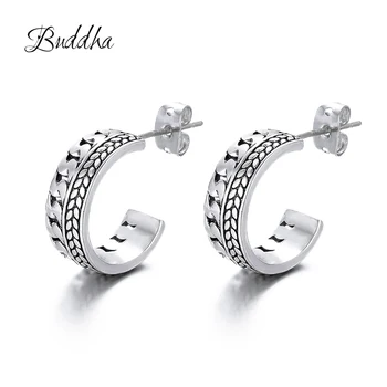 

Trendy Style Ancient Silver Color Stud Earrings Men's Punk Ear Jewelry Rock Gothic Unisex Piercing Buddha Earring Free Shipping