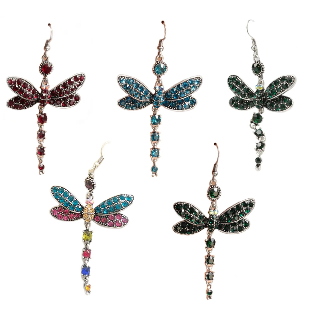 Gorgeous Colors Dragonfly Crystal Rhinestone Silver Earrings Plated Hook X2A0 