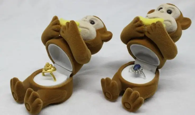 

100pcs/lot Cute monkey Jewelry Storage Monkey Ring Earring box plastic monkey jewelry box